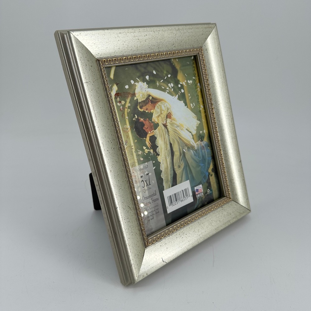 Oxford Hall 5x7 Ornamental Picture Frame Champagne Silver Beaded Border
